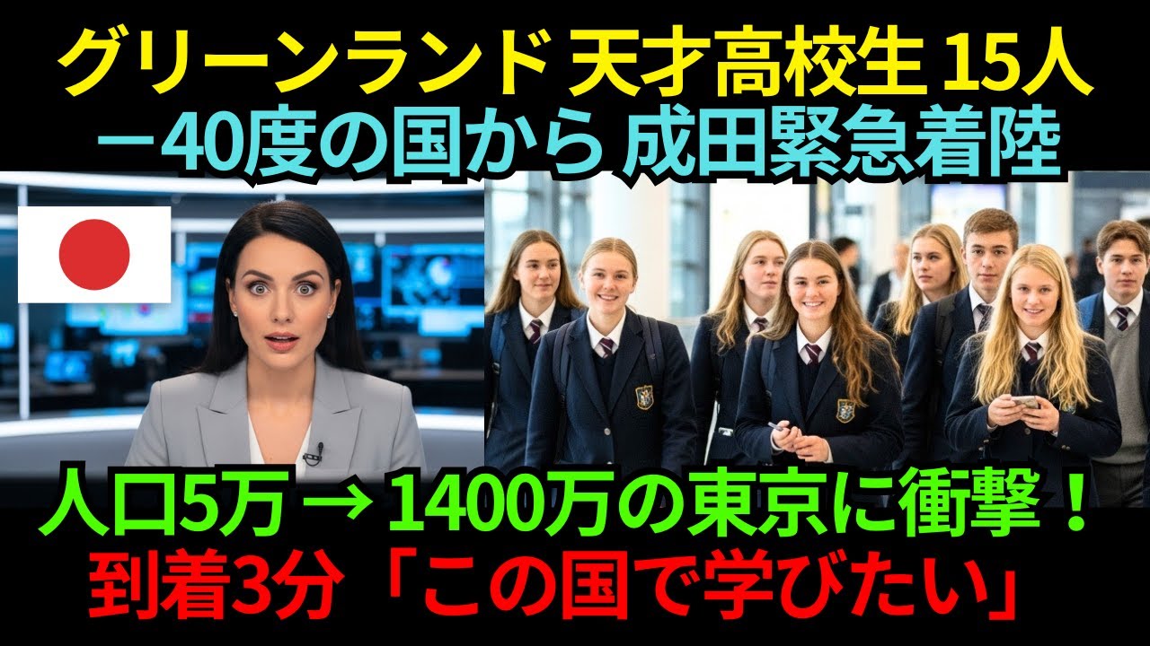 グリーンランドの天才高校生15人、成田に緊急着陸…人口5万の島から“東京1400万”に衝撃、到着3分で「この国で学びたい」【海外の反応】