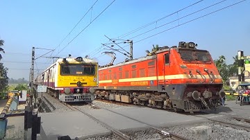 Furious Trains Crossing | Howrah-Katwa Galloping Local Crossing Malda-Howrah Intercity Express | ER