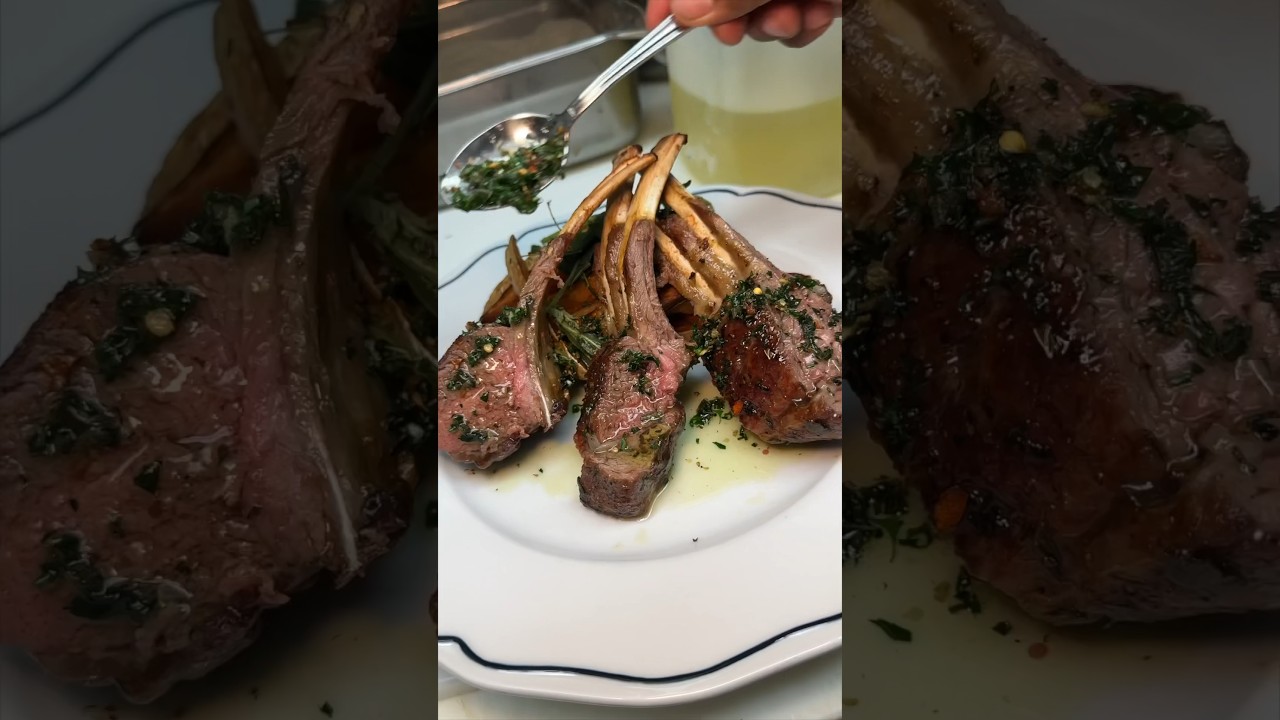 The RACK OF LAMB from Moscato in Scarsdale, NY! 🍗🍟🧄🔥🤤 LOVE this place! #DEVOURPOWER