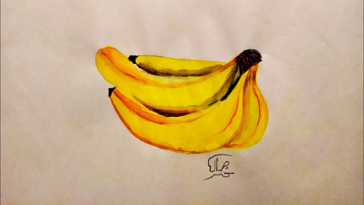 الوان تعلم رسم وتلوين فاكهه الموز بالالوان المائيه Youtube