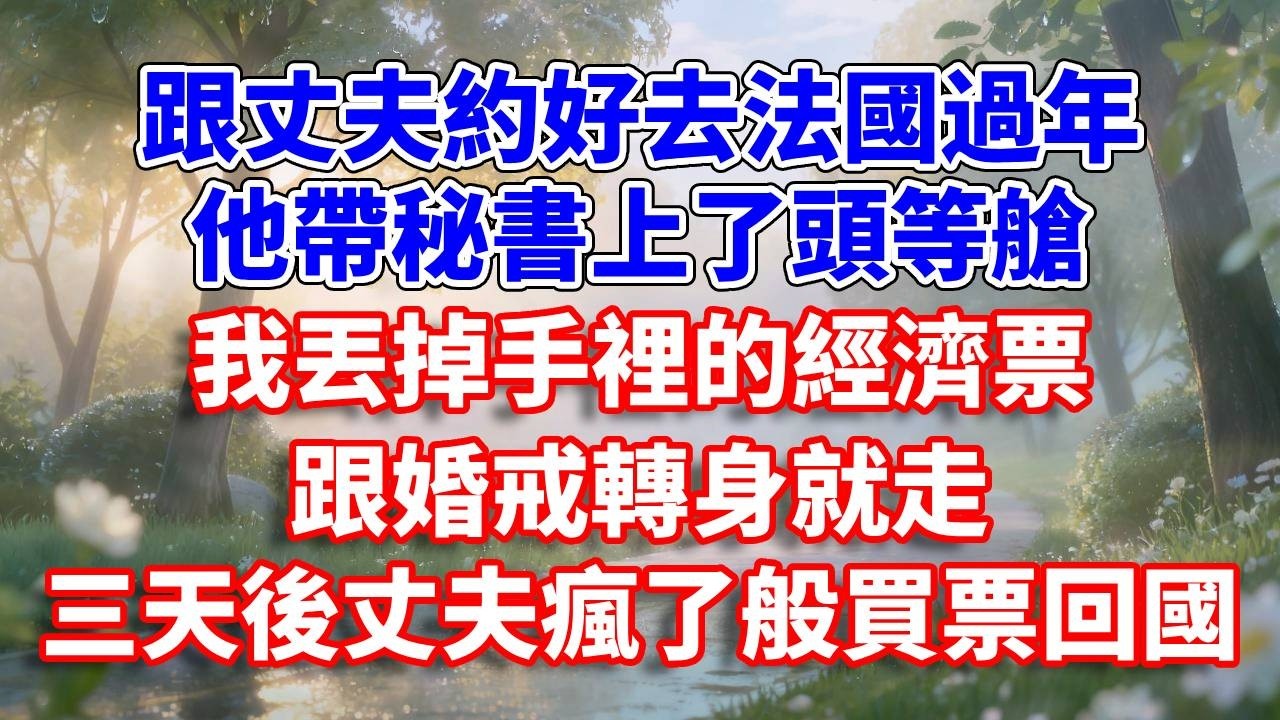 跟丈夫約好去法國過年，他帶秘書上了頭等艙，我丟掉手裡的經濟票跟婚戒轉身就走。三天後丈夫瘋了般買票回國#完結 #情感故事 #一口氣看完 #為人處世