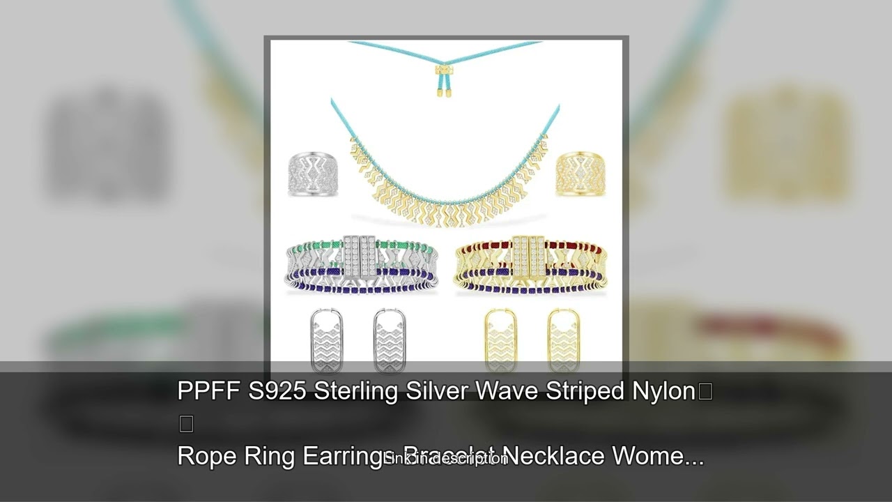 PPFF S925 Sterling Silver Wave Striped Nylon Rope Ring Earrings Bracelet Necklace Women's Retro
