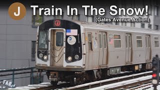 J Train in the Snow NYC MTA Subway Action at Gates Avenue With R179 R160 R143
