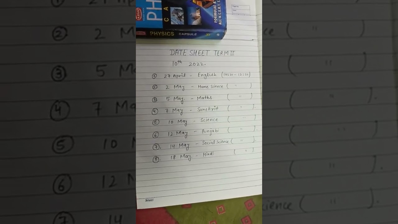 10th date sheet term 2 2022 