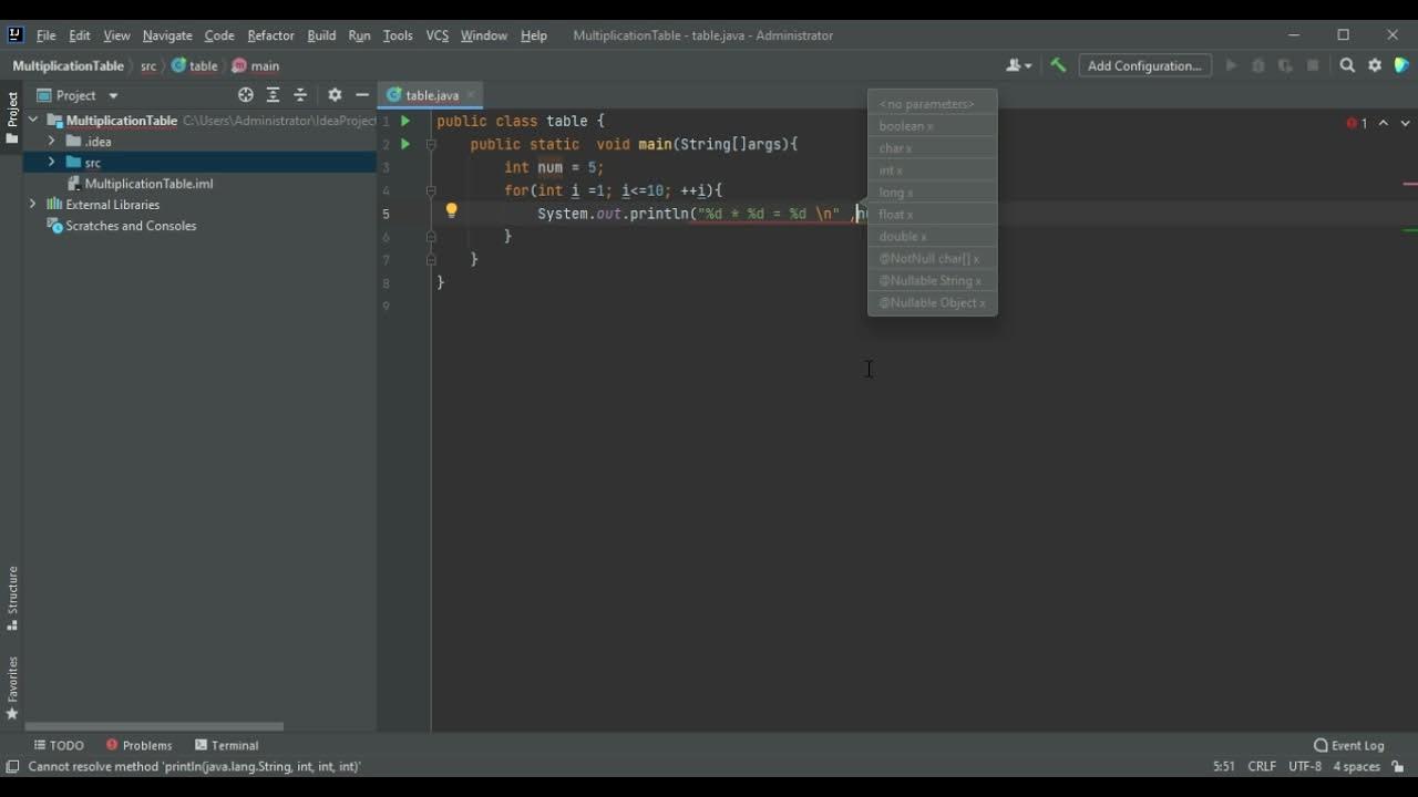 Java program to print multiplication table - YouTube