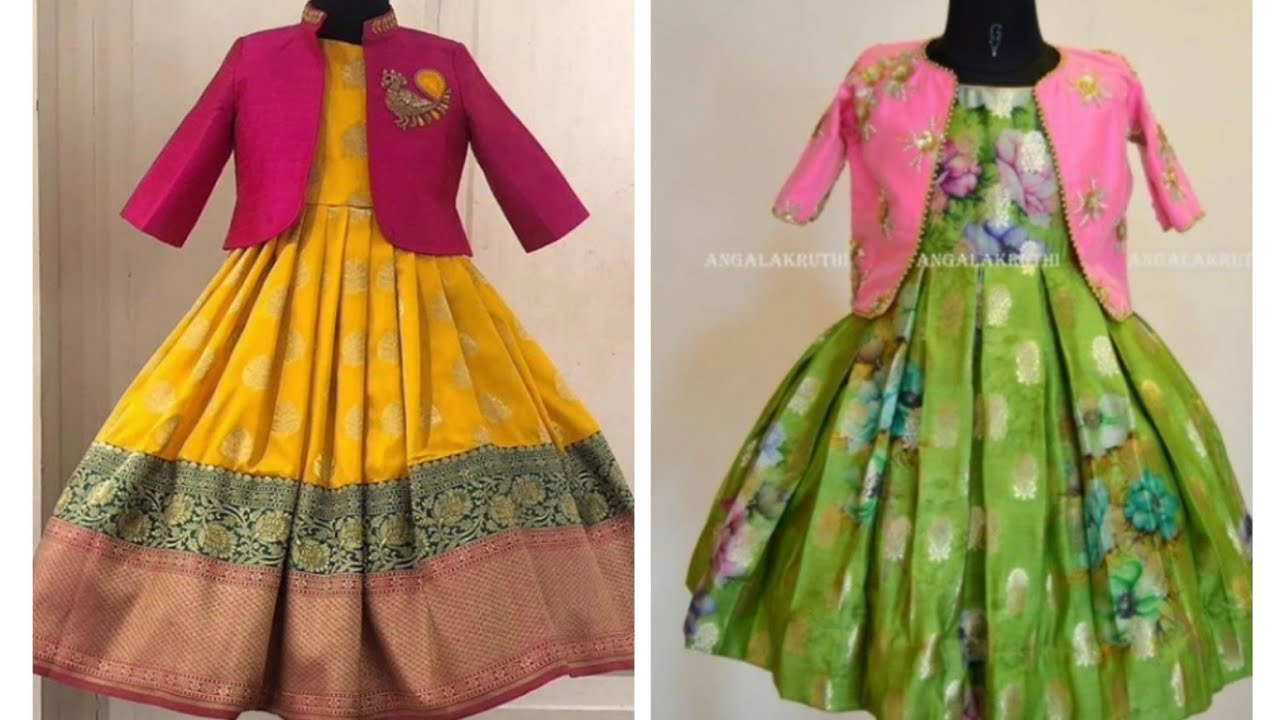 PinkYellow Silk Kids Fancy Designer Pattu Pavadai