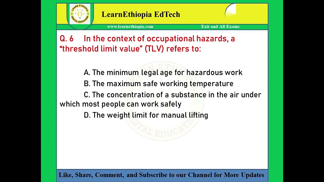 Occupational Health and Safety | Model Exit Exam Questions for Enviromental Helth Exit Exam