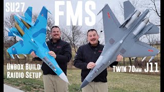FMS - J-11 & SU-27 - Twin 70 - Unbox, Build, & Radio Setup