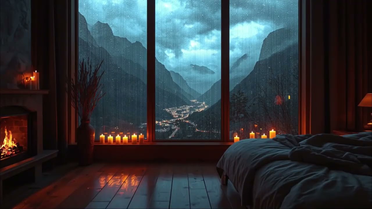 Sleep Instantly in a Cozy Cabin 💤 | Fireplace & Rain Night Sounds | Cozy Nook Corner