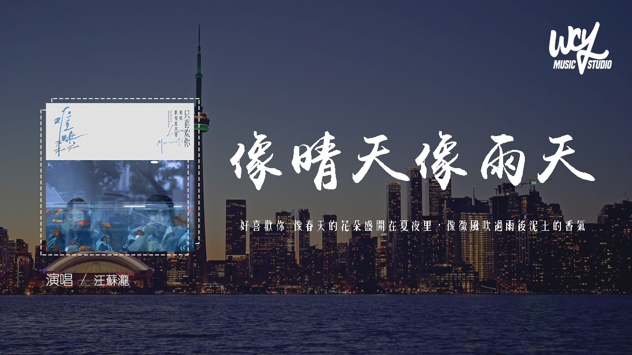 汪蘇瀧 - 像晴天像雨天 (電視劇《難哄》心動曲) 「好喜歡你 像春天的花朵盛開在夏夜裏,像微風吹過雨後泥土的香氣」(可轉伴奏和人聲視頻)【動態歌詞/pīn yīn gē cí】#汪蘇瀧 #像晴天像雨