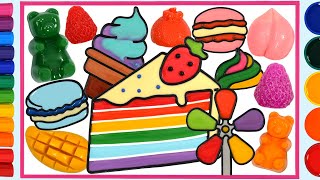 making fruit jelly rainbow dessert jelly painting coloring crepe cake satisfying video