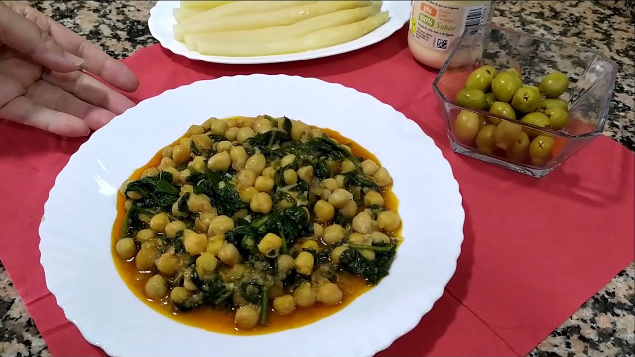 Garbanzos con espinacas cocidos en olla GM YouTube