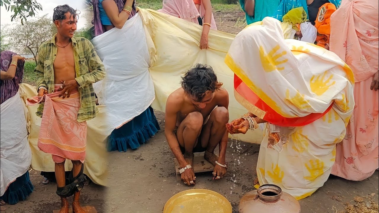 लाडी द्वारा लाडे को नहलाने की परंपरा || आदिवासी भील समाज की शादी की परम्परा Aadivasi Shadi Ka Video