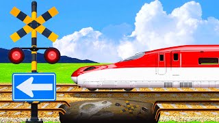 【踏切アニメ】方向標識で進むふみきりカンカン♪＼一方通行／One-way traffic! Imaginary railroad crossings and trains!