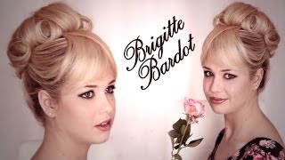 Brigitte Bardot hair and makeup tutorial. Updo hairstyle for wedding/prom/graduation