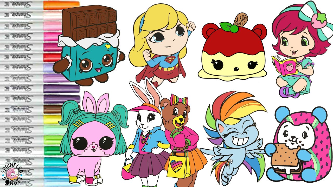 Coloring Book Compilation for Kids Pikmi Pops Num Noms Lisa Frank Strawberry Shortcake Supergirl