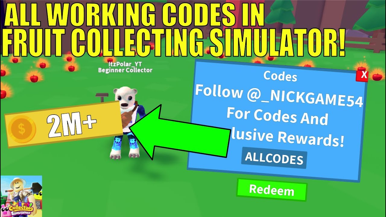 All Working Codes In Fruit Collecting Simulator Roblox Youtube