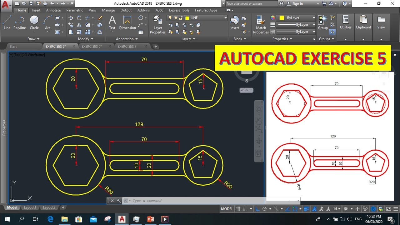 AUTOCAD TUTORIAL EXERCISE 5 YouTube