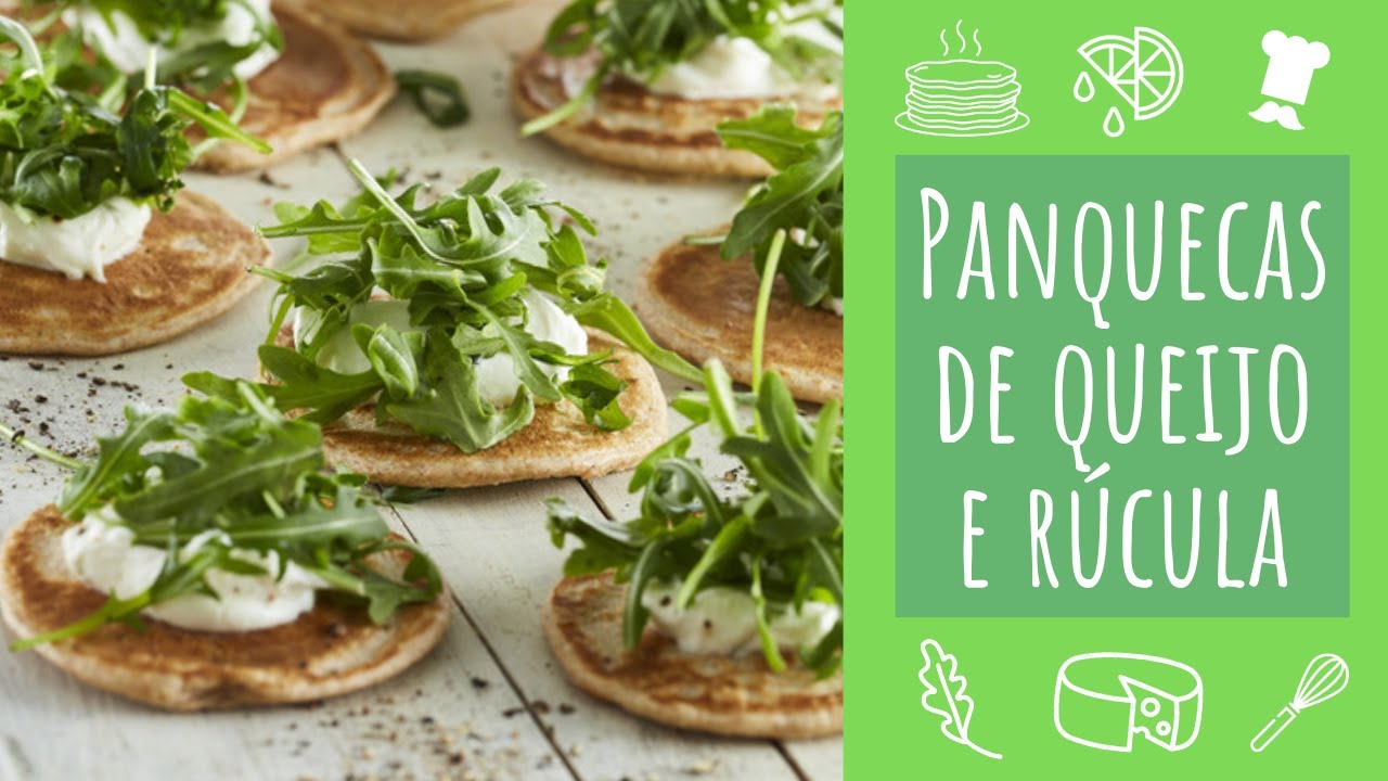 Panquecas com queijo e rúcula (receita s...