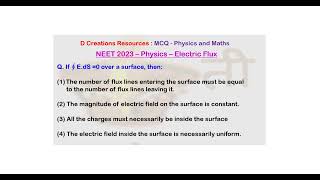 MCQ, NEET, Q 28, Electric flux, closed surface, field, lines of force, net, D Creations Resources