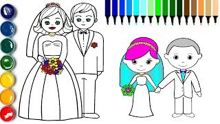 Little Bride and Groom Coloring Page | How to Draw Groom Bride