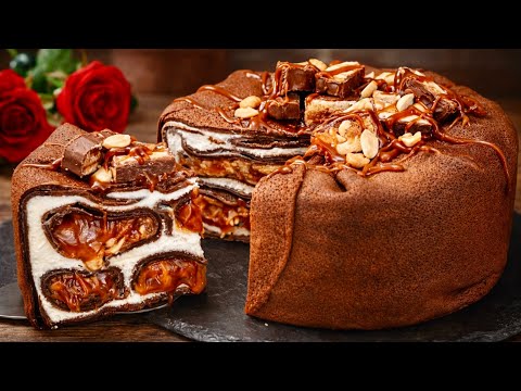 OHNE BACKEN! Pfannkuchentorte mit Snickers-Geschmack! Unfassbar lecker 😍🍫