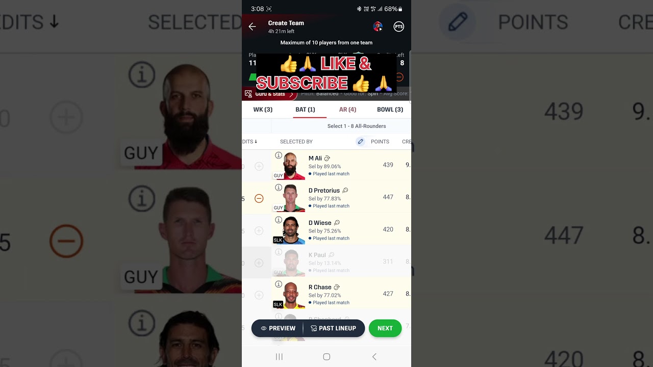 GUY vs SLK Dream11, GUY vs SLK Dream11Prediction, GUY Vs SLK Team Today, CPL T20 Dream11 Team Today