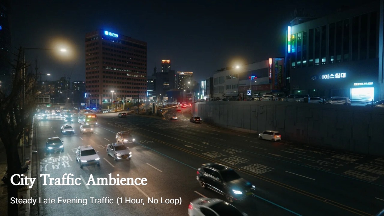 City Traffic Ambience | Steady Late Evening Traffic (1 Hour, No Loop)