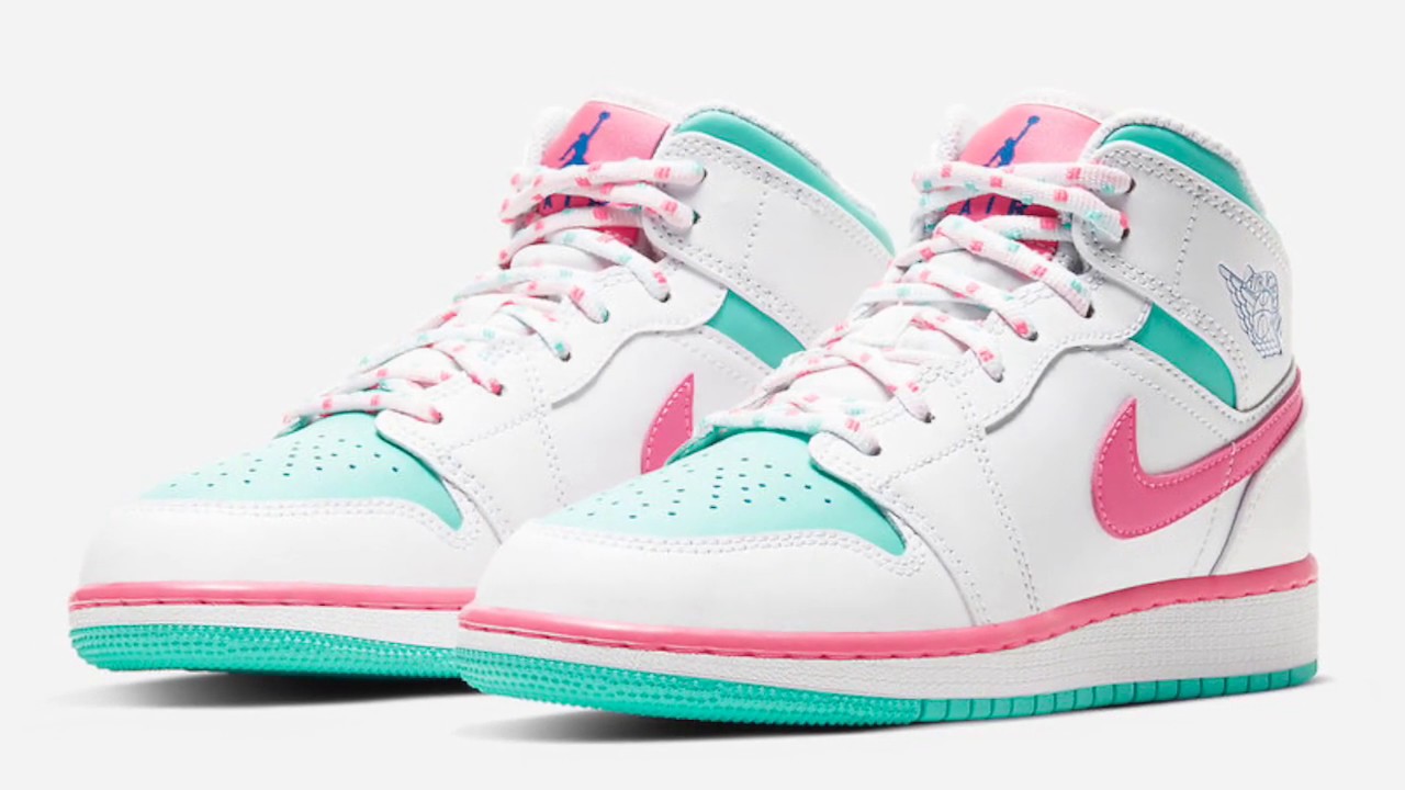 air jordan 1 mid green and pink