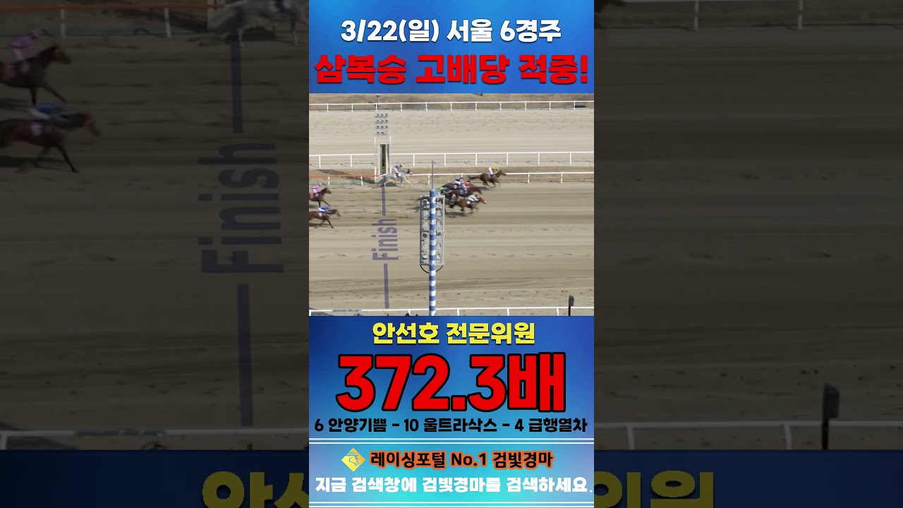 [서울 경마] 3월 22일 일요 6경주 안선호 전문위원 삼복승 고배당 적중 #경마 #horse #한국마사회 #automobile #하이라이트 #뉴스 #riding #게임