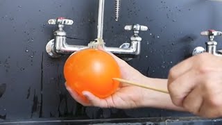 Skewering water balloons and big bags of water---polymers // Homemade Science with Bruce Yeany