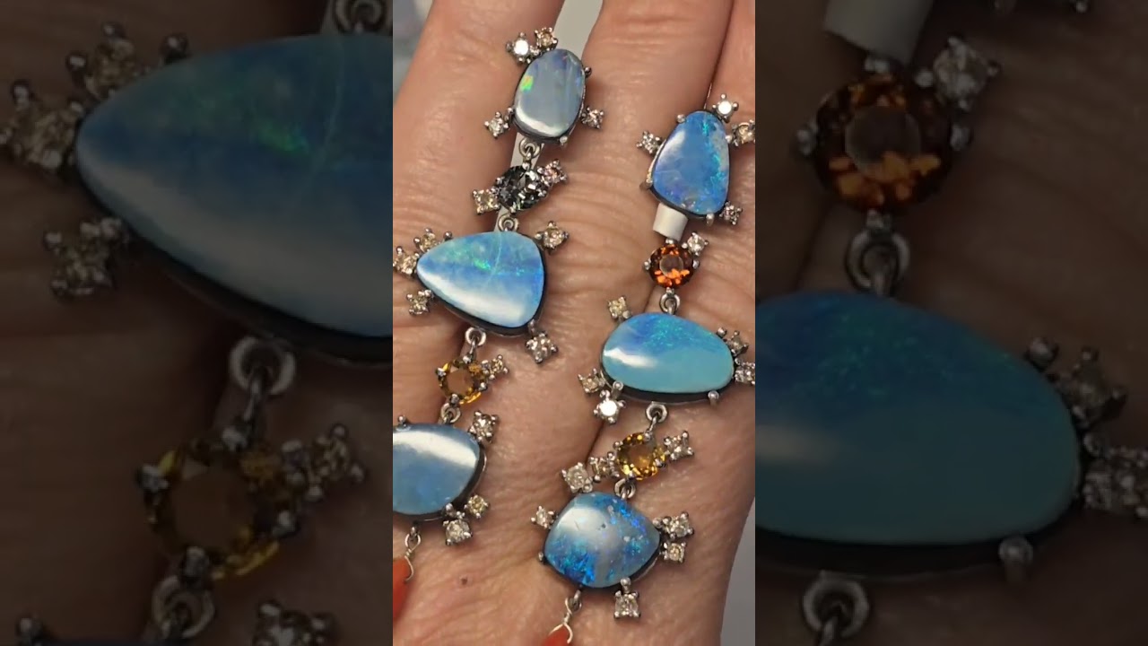 Цена 44800 ₽ Серьги с голубыми опалами,турмалинами, бриллиантами Длина серьги 68 мм  +79038171153 💎