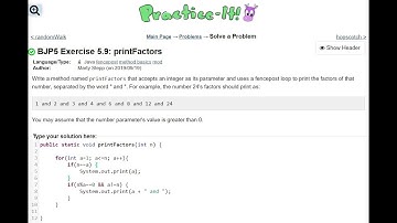Java Practice It | Exercise 5.9: printFactors | fencepost, method basics, mod, for loop, if statment