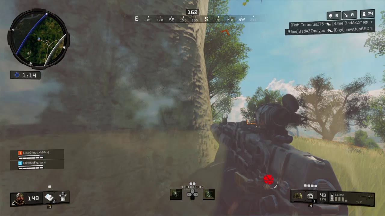 2 cluster grenades, 2 kills