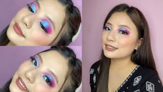 Pink Blue Glitter Cutcrease | Makeupnmore