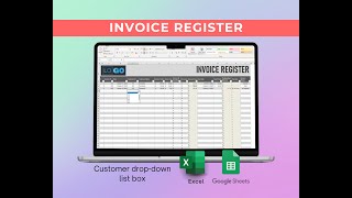 Excel invoice register template, Google sheets template, instant download