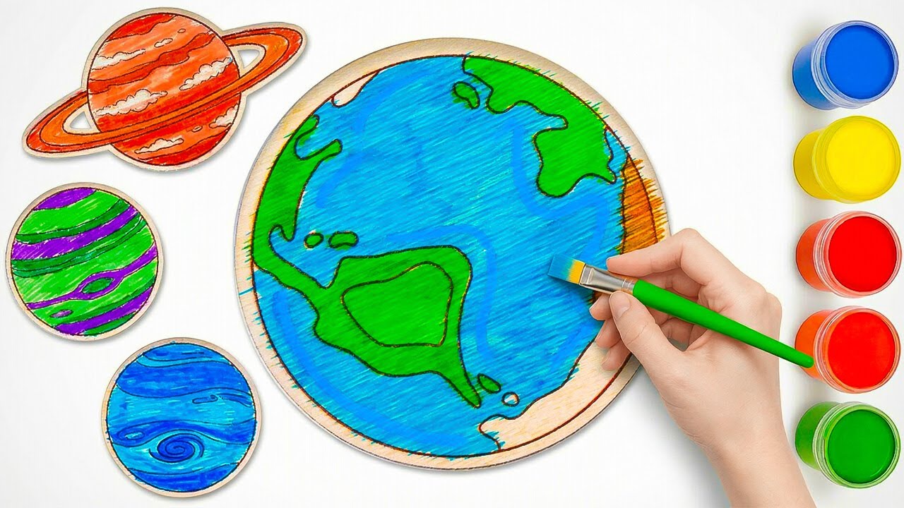 Let’s Draw the Earth & Planets 🎨🪐 | Easy Space Coloring for Kids