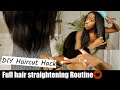 Straight Hair Natural | Full Hair Straightening Routine | How to Trim Your Hair at Home