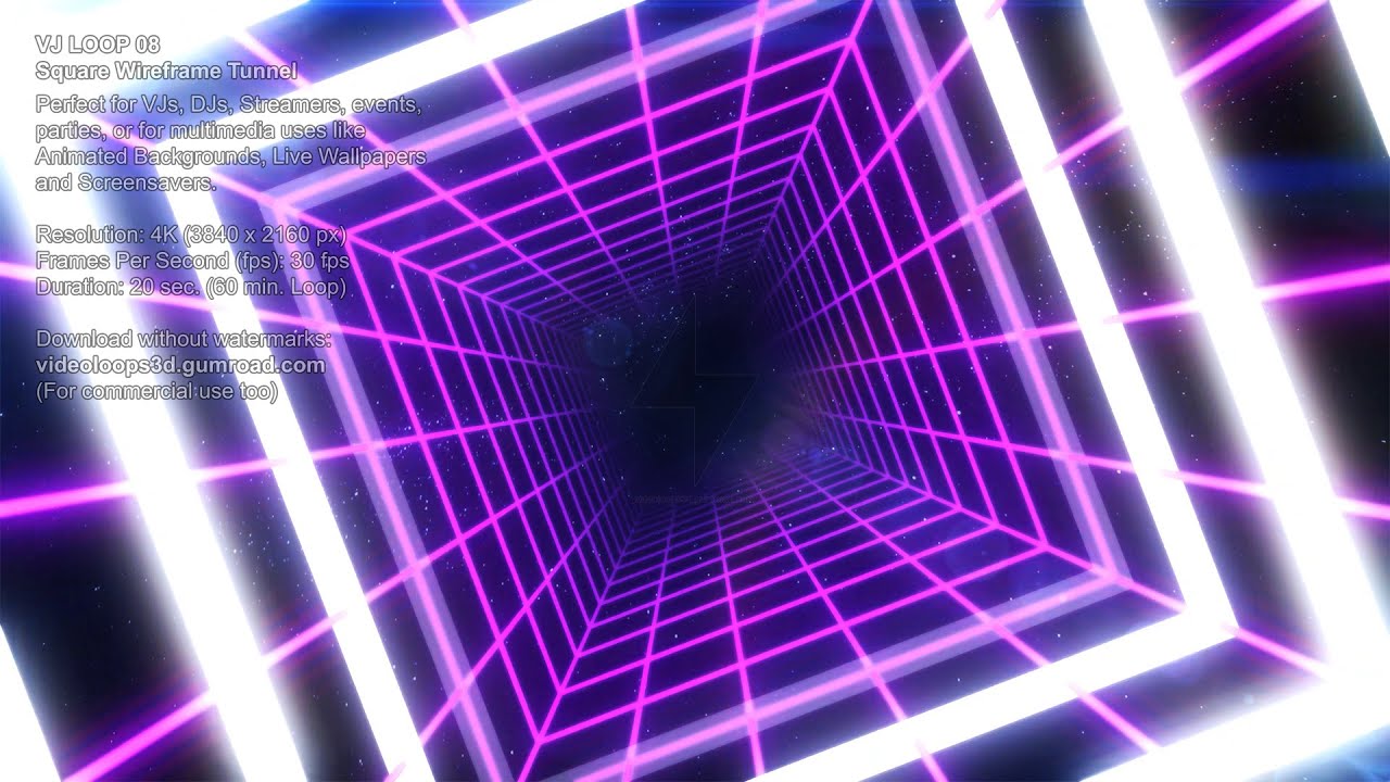 Square Wireframe Tunnel | 1 HOUR | 4K | 