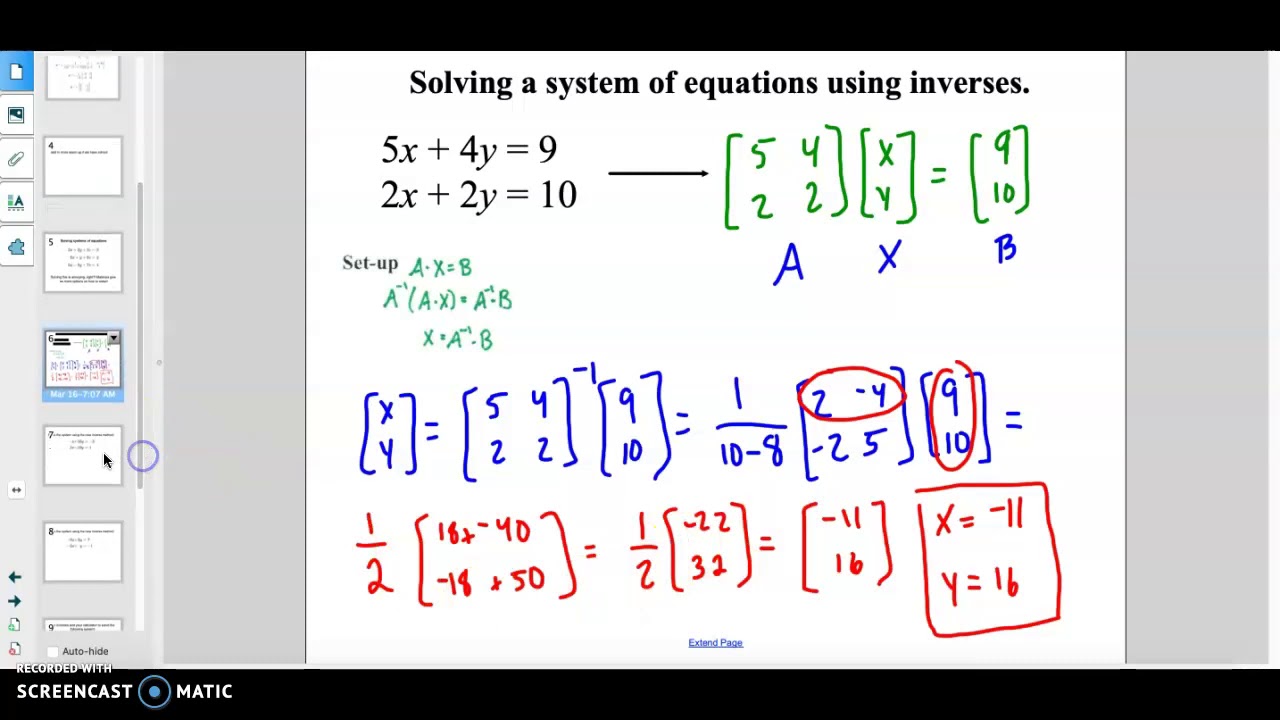 how to solve equations using inverse matrix