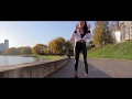 Cute Belarus model walking in red high heels and leggings