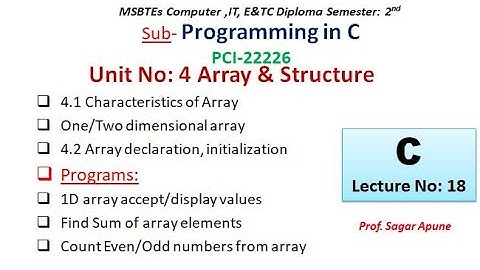 Lecture-18: C Programming | Unit-4 |4.1 Array | 4.2 Array Declaration & Initialization with programs