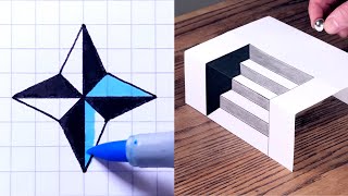 How to Draw - Easy 3D Step Illusion, Star & Art Tricks