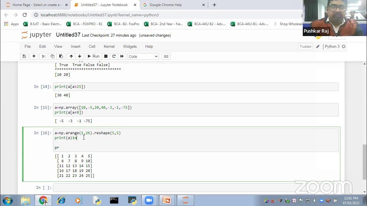 Python for Data Science (NPTEL) : Numpy B.ScIT 3rd Year 07/03/2022 ...