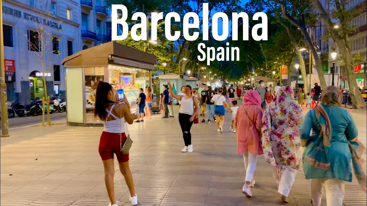 Barcelona, Spanien | Nächtlicher Stadtspaziergang 4K | 28. Aug. 2021