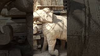 Nestled within sacred grounds of Sarangapani Temple in Kumbakonam : a stone elephant sculpture