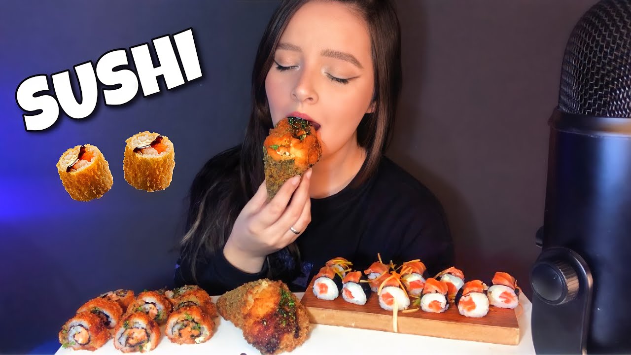 SUSHI HOT ROLL E HOT TEMAKI FRITOS MUKBANG BRASIL (SONS DE MASTIGAÇÃO CROCANTES) | CAMILE ASMR