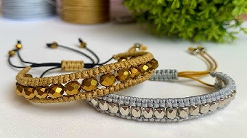 Como hacer una Pulsera en macramé con NUDO ALONDRA Y CRISTALES 💎 [Pulsera en Macramé Paso a paso]