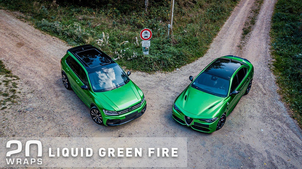 VW TIGUAN AND ALFA ROMEO GIULIA WRAPPED IN 20 WRAPS LIQUID GREEN FIRE 