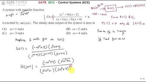 GATE 2012 ECE The Steady State Output of the system is zero when excited by sinwt